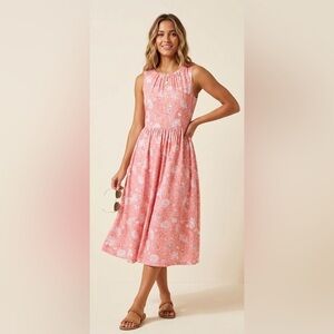 J. Crew Pink White Floral Paisley Bow Cotton Midi Dress Size 6